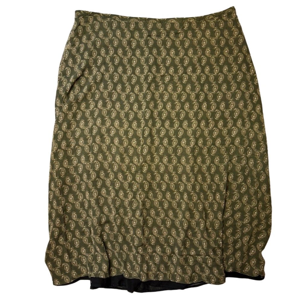 Field Manor Woman 3X Paisley Silk Skirt Olive Green Lined - Picture 2 of 11